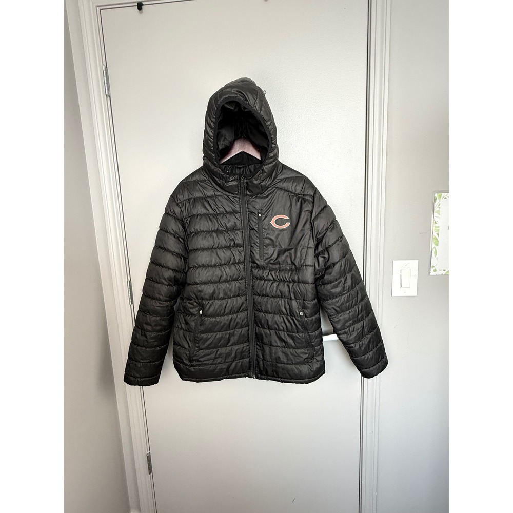 NFL Team Apparel Chicago Bears Puffer Jacket Mens‎ L Black Hooded Quilted Coat - Picture 9 of 16